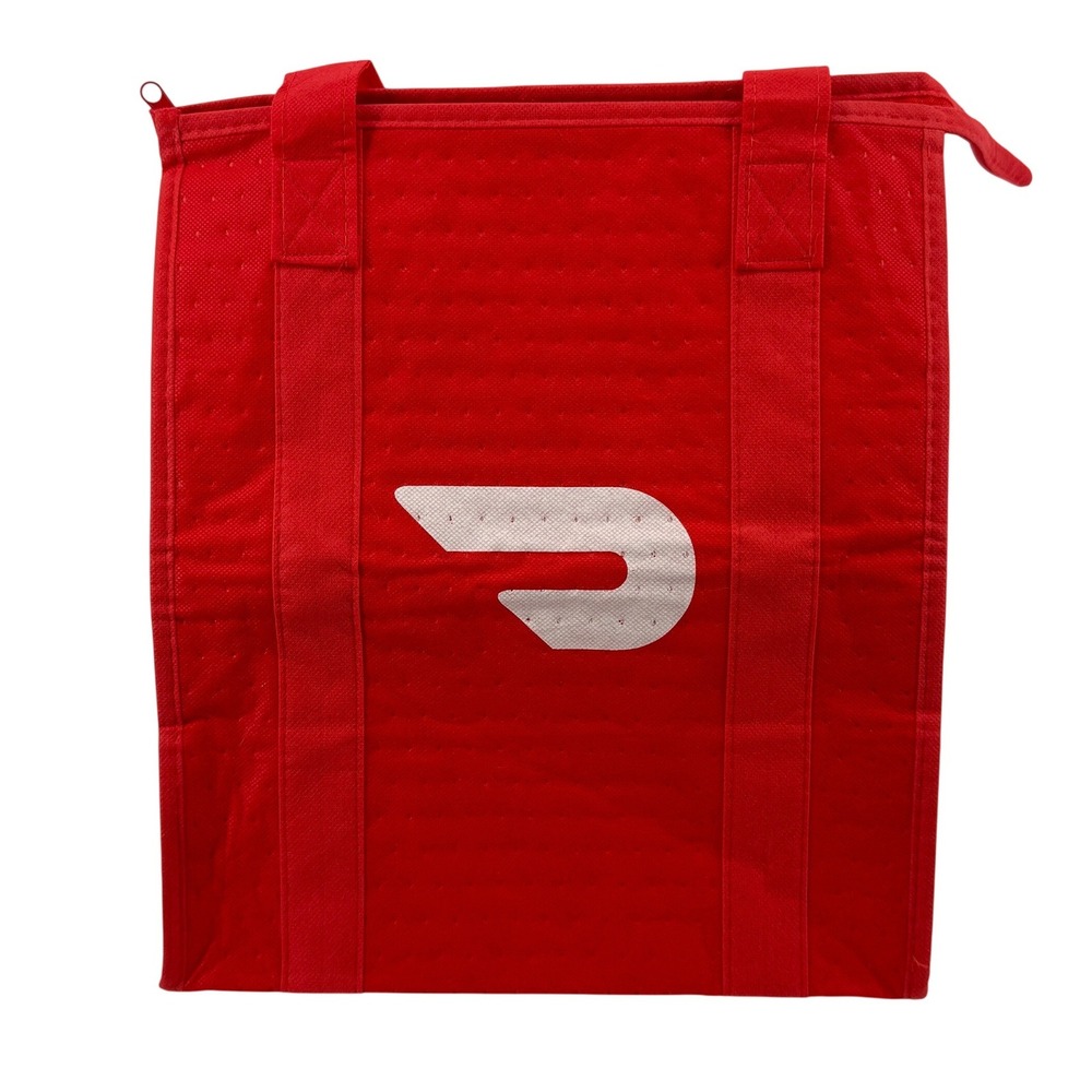 DoorDash Insulated Tote Bag Red Zip Closure Top 13"L x 15"H x 9.5"D Hot Food